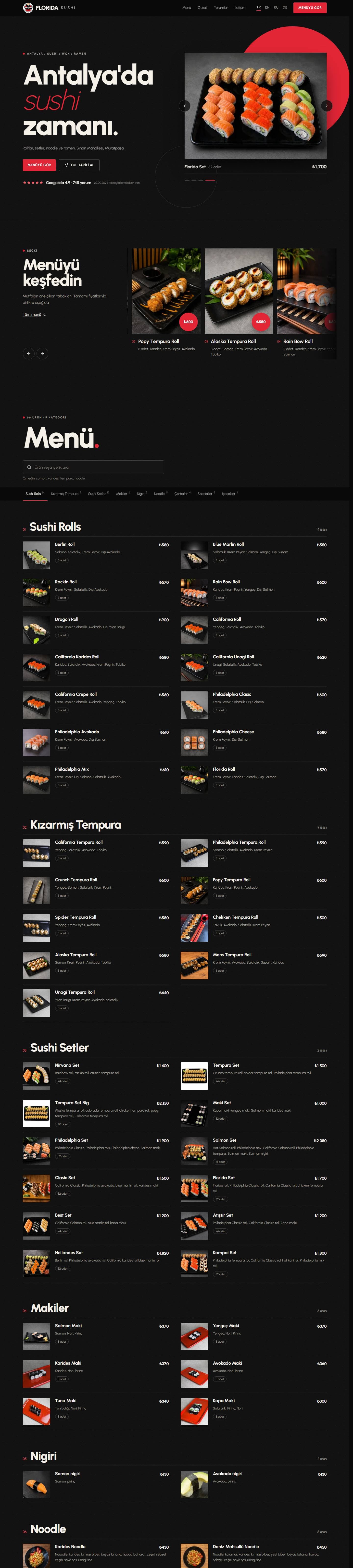 Florida Sushi sitesi, tam sayfa